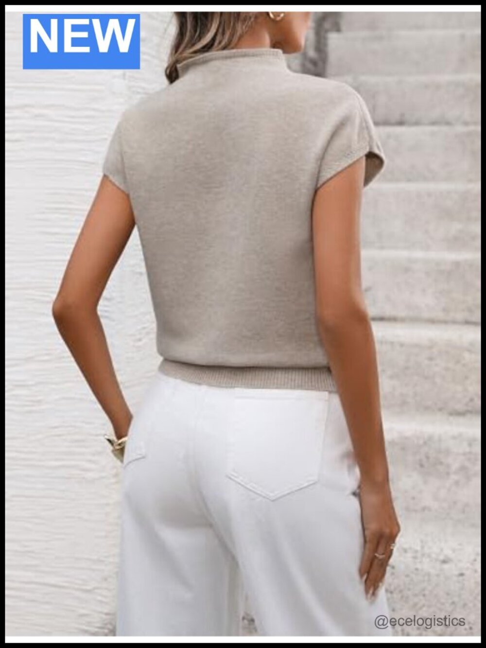 Mock Neck Sweater Vest Cap Sleeve Casual Knit Pullover Tank Sleeveless